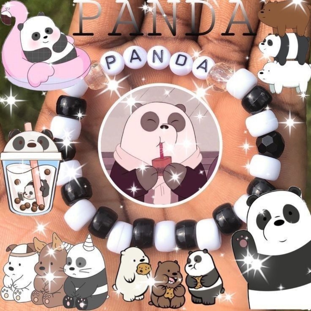 'Panda' We Bare Bears Handmade Beaded Kandi Bracelet